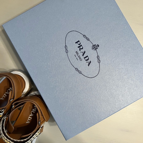 Prada Yellow And Jaquard And Leather Platform Espadrilles - Picture 5 of 5